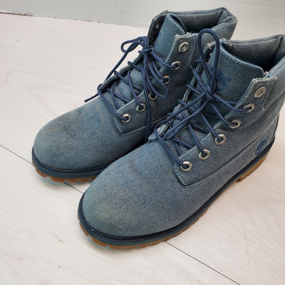 Timberland Boys A1VHV Blue Denim Canvas Lace Up Ankle Boots Size 6 Kids Gorpcore